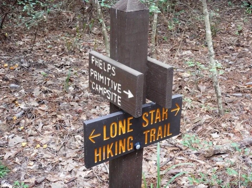 A marking sign for the Lone Star Hiking Trail